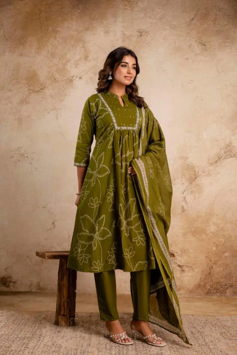 Naisha K 32 Cotton Embroidered Kurti Bottom With Dupatta Bulk Orders In India