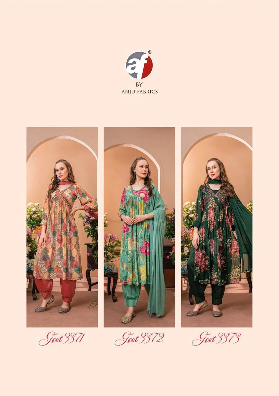 Geet By Anju Fabric Afghani Alia Cut Kurti Bottom With Dupatta
