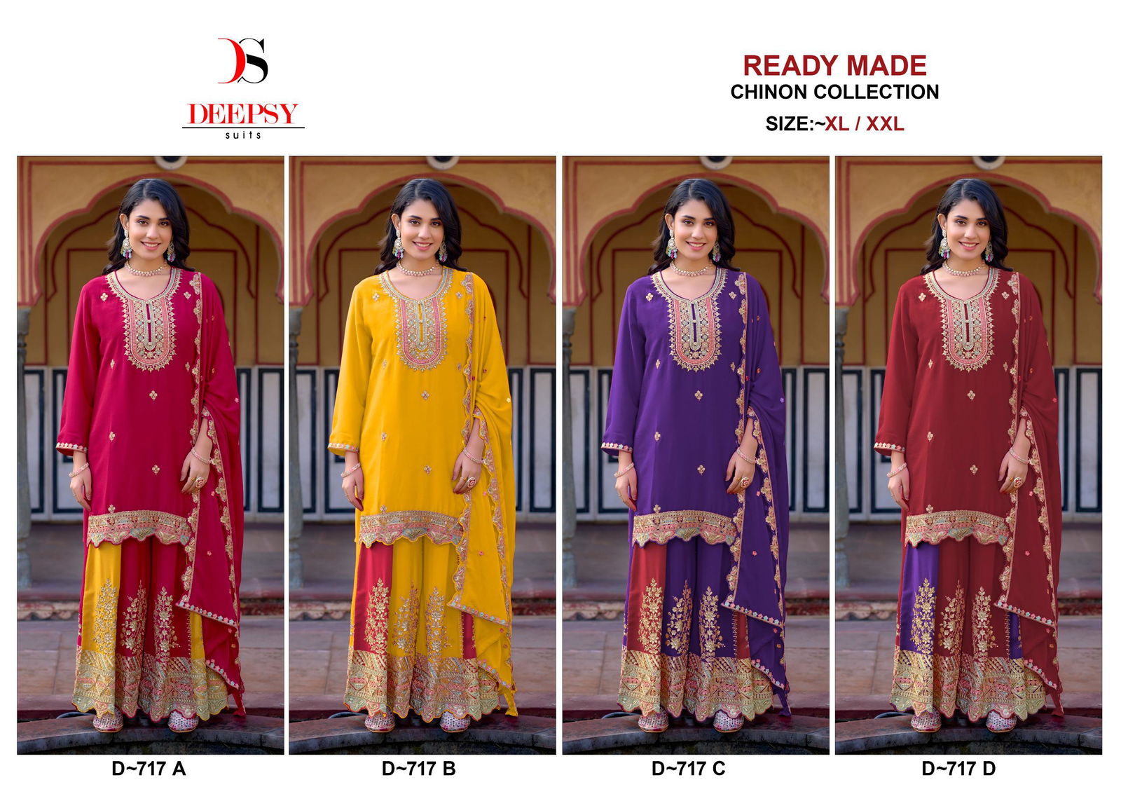 Deepsy D 717 A To D Chinon Pakistani Readymade Suits Orders In India