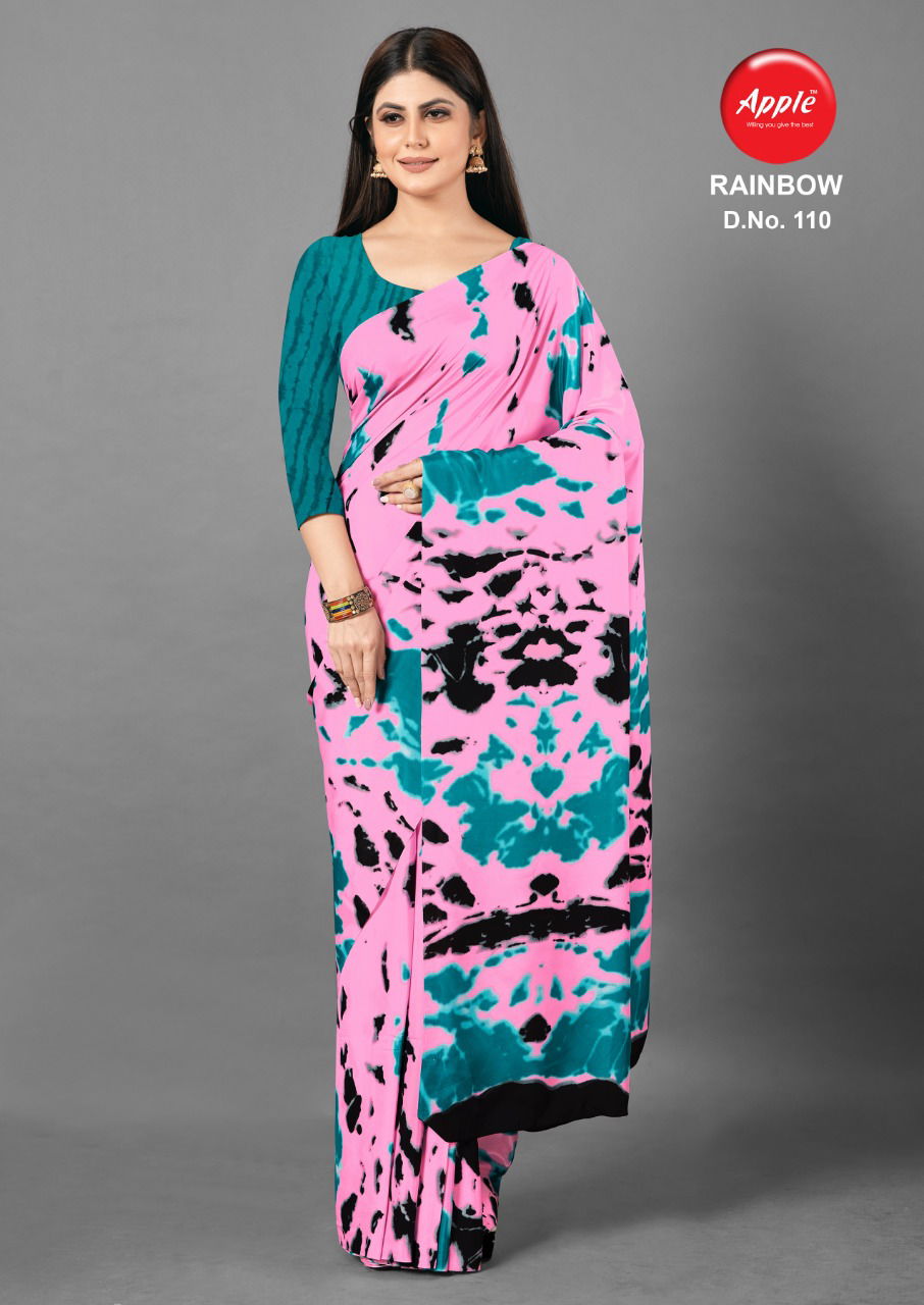Apple Rainbow Fancy Designer Latest Regular Causal Wear Printed Crepe Sarees Collection
