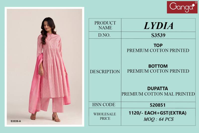 Lydia By Ganga Cotton Printed Designer Salwar Suit Suppliers In India