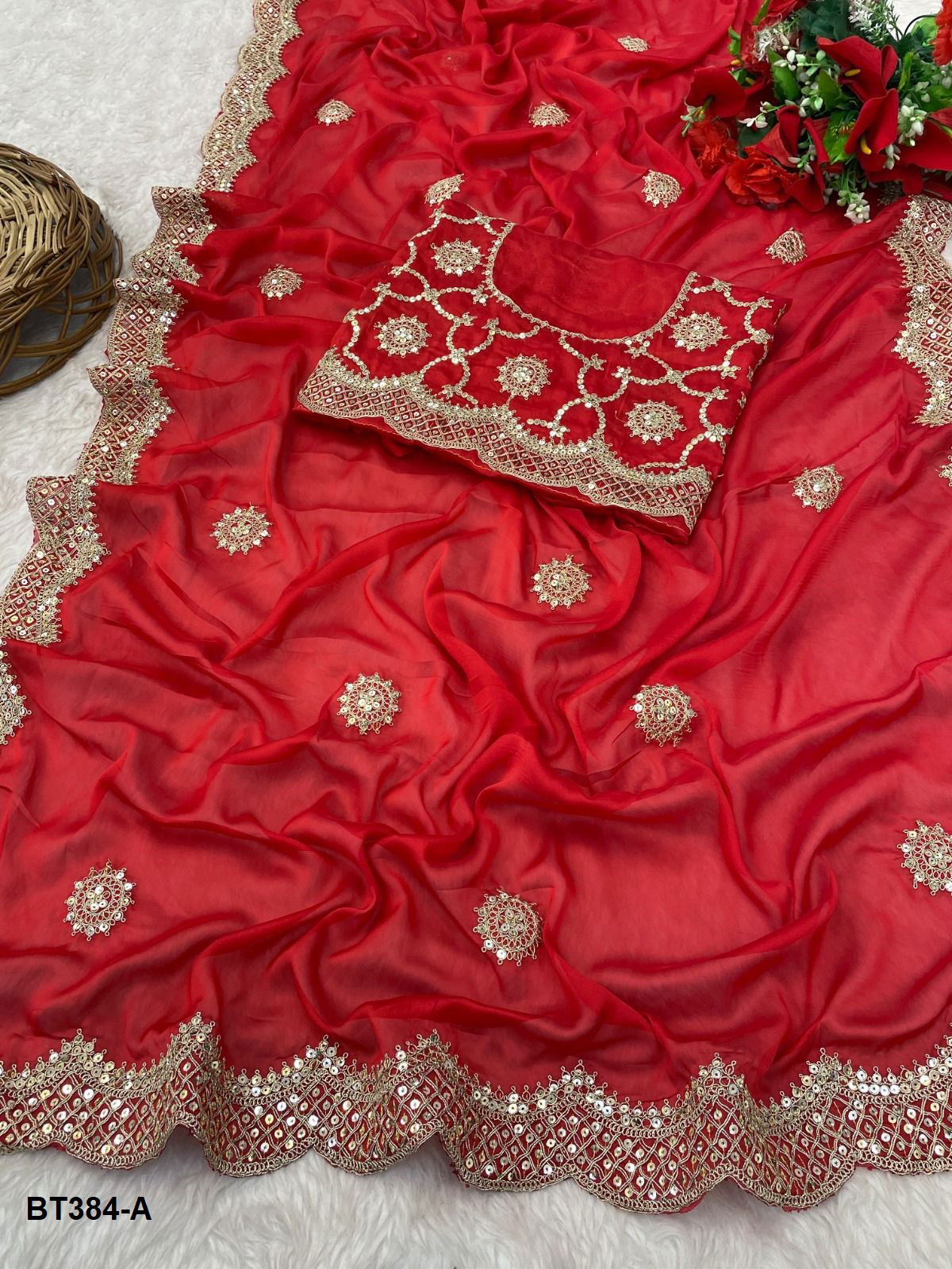 BT 384 Colours Embroidery Georgette Bridal Saree Wholesale Price In Surat