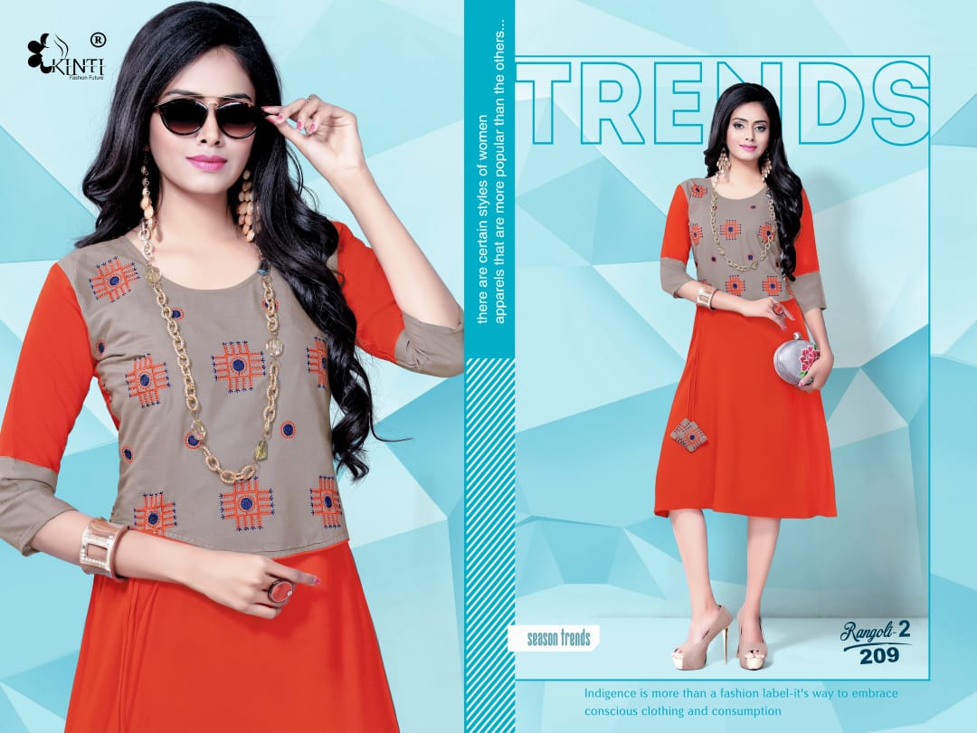Kinti Rangoli 2 Fancy Ethnic Wear Rayon Embroidery work Designer Kurtis Collection