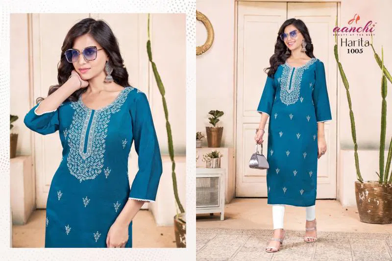 Harita By Aanchi Vatican Straight Embroidered Kurti Wholesale Online