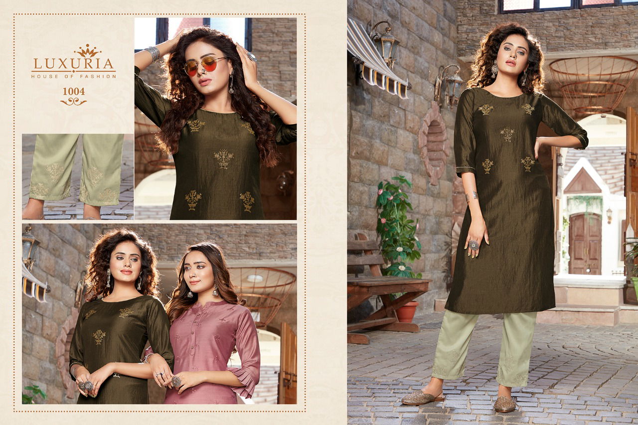 Luxuria Sitara Latest fancy casual wear Embroidery Work chinon Kurtis With Bottom Collection