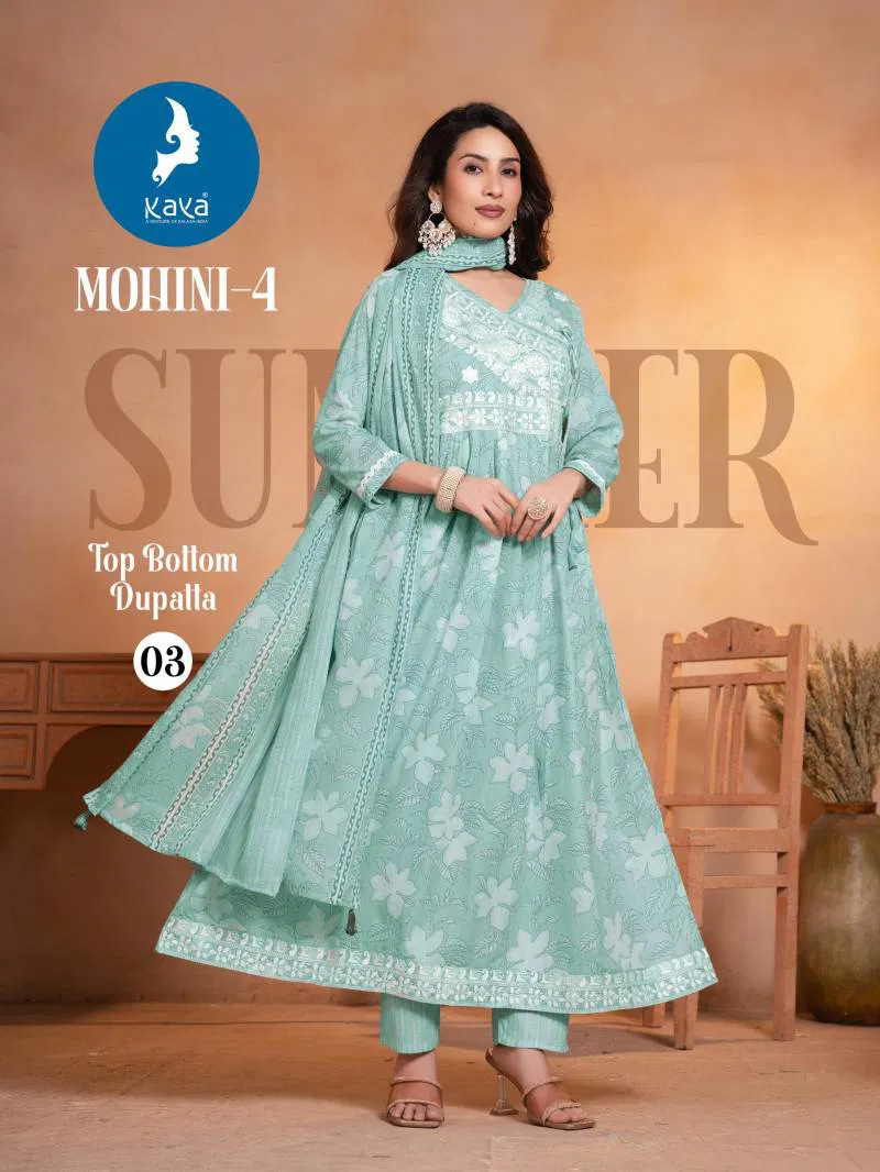 Mohini 4 By Kaya Cotton Printed Kurti Pant With Dupatta Wholesale Clothing Distributors In India