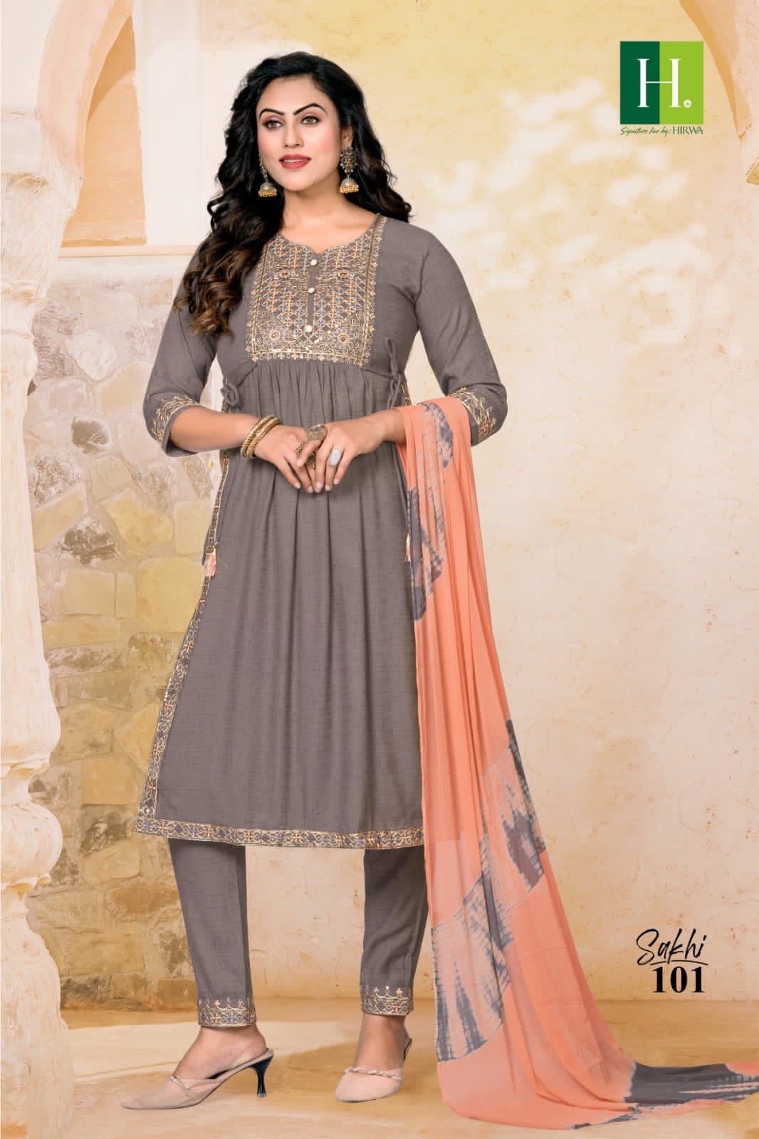 Sakhi By Hirwa Rayon Naira Cut Kurti With Bottom Dupatta Catalog
