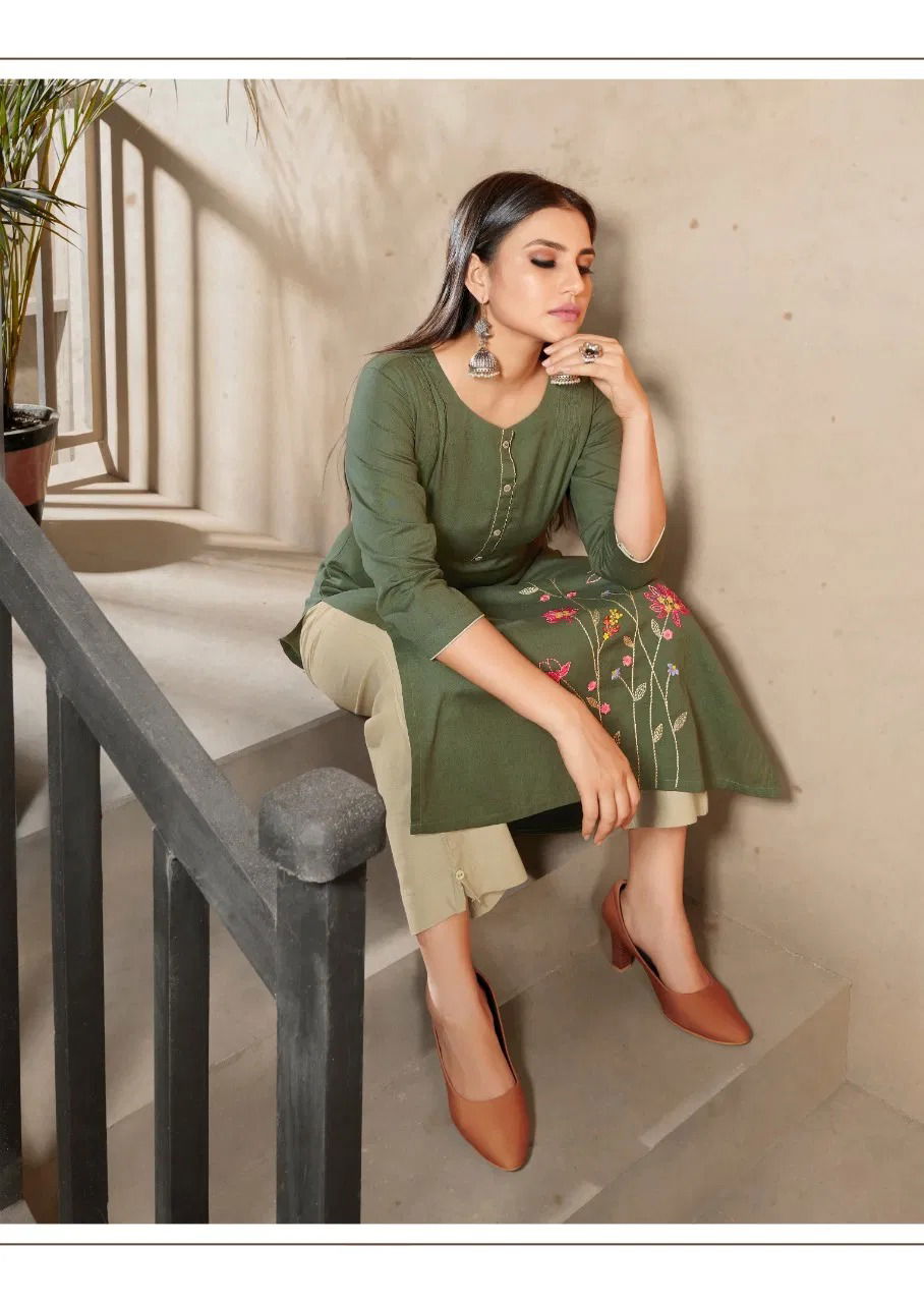 Vink Marigold 4 Latest Designer Fancy Ethnic Festive Wear linen cotton with handwork Kurti With Bottom Collection

