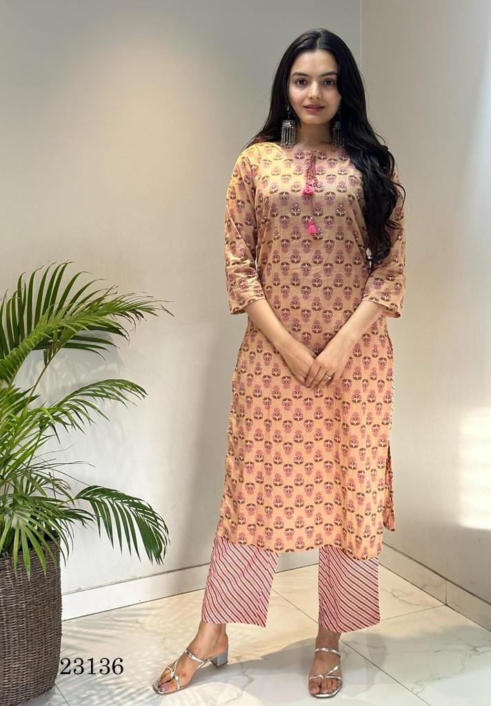 Indira 23136 Printed Cambric Cotton Kurti With Bottom Wholesale Price In Surat
