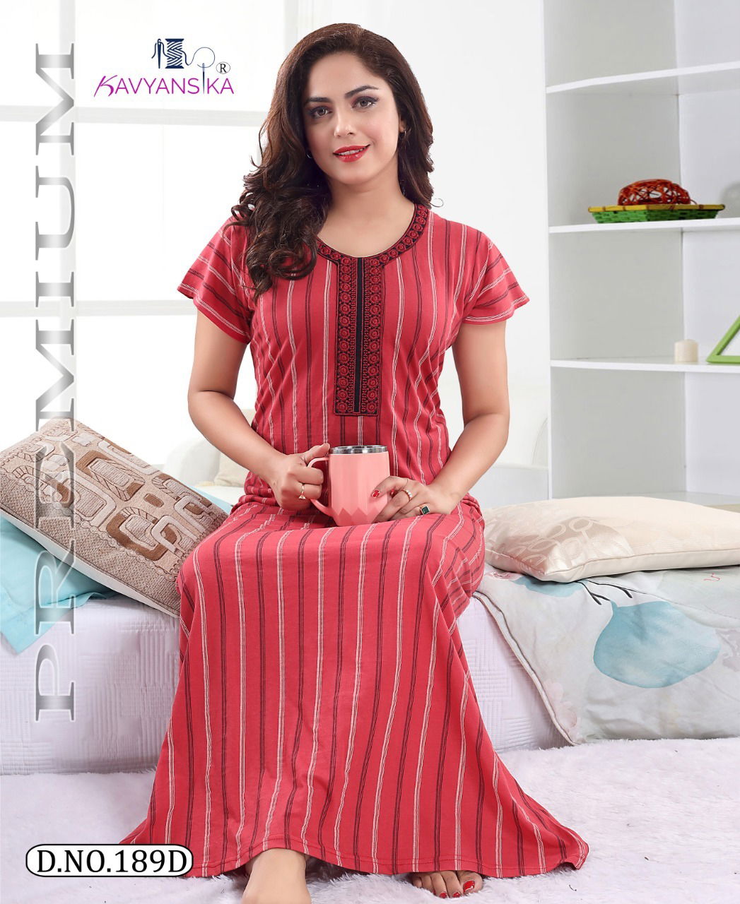 Kavyansika 189 Premium Night Wear Hosiery Cotton Printed  Long Nighty Collection
