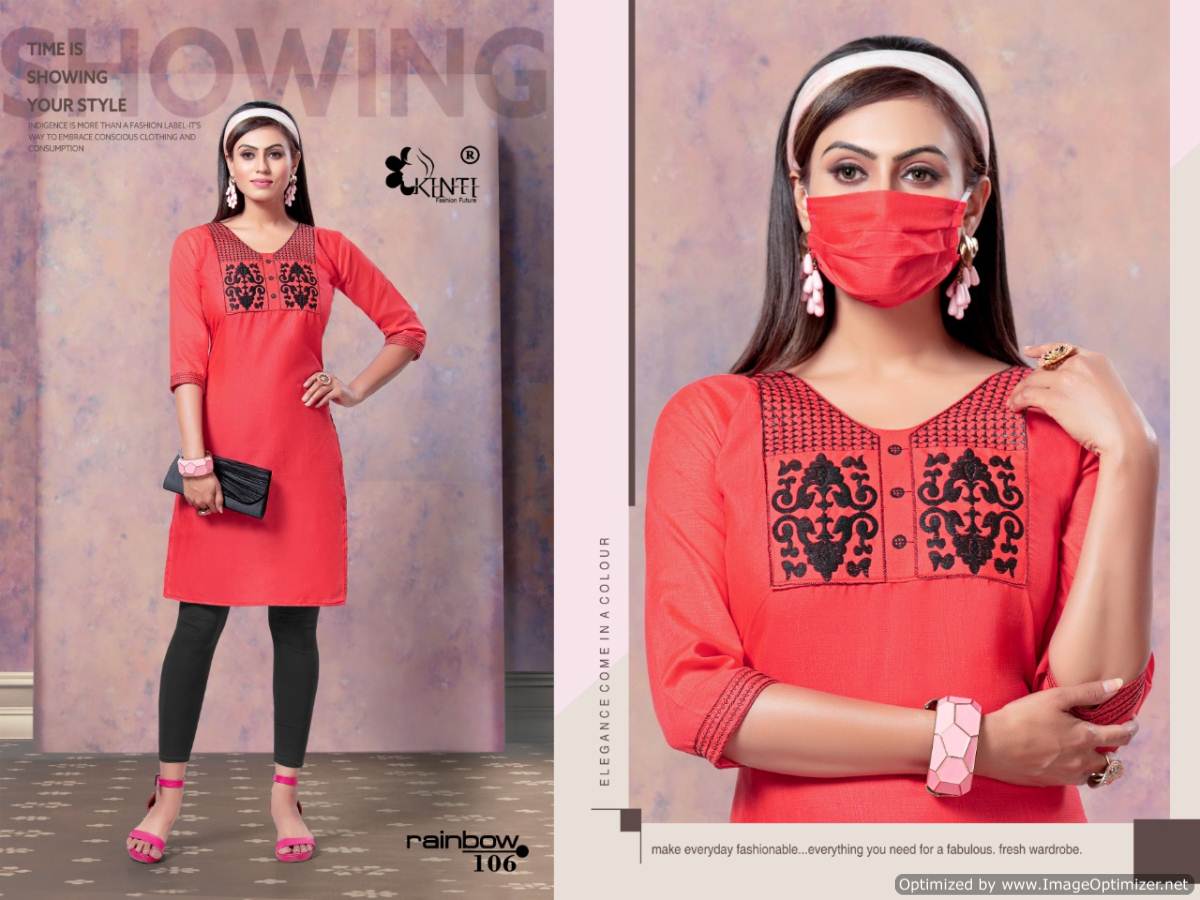 Kinti Rainbow Latest Exclusive Collection Of Designer Short Kurtis With Embroidery Work 
