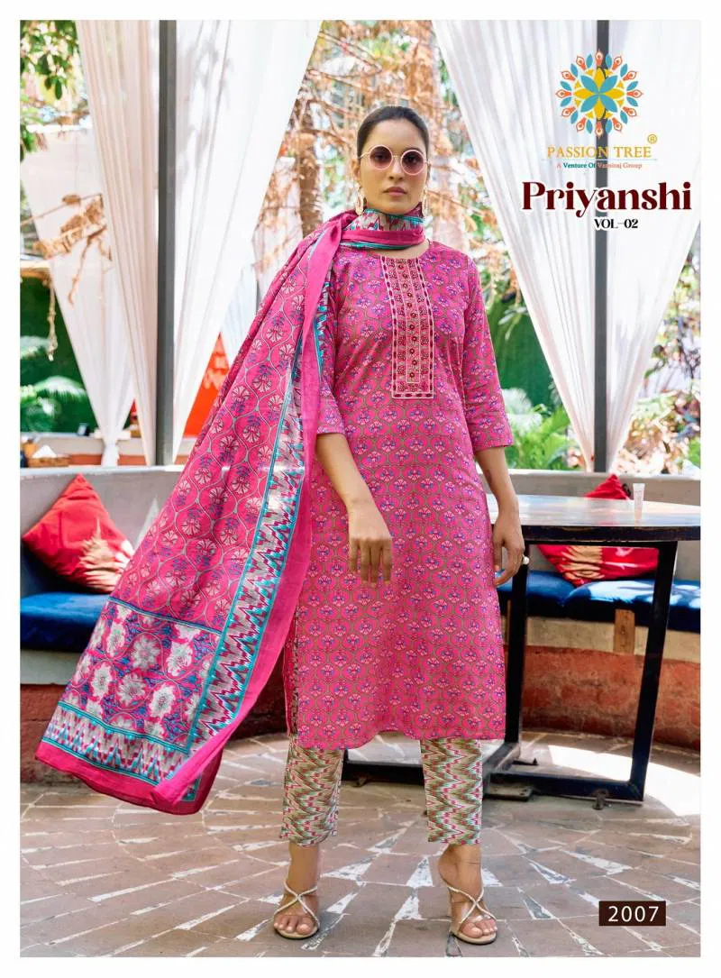 Priyanshi Vol 2 By Passion Tree Straight Cotton Readymade Suits Wholesalers In Delhi