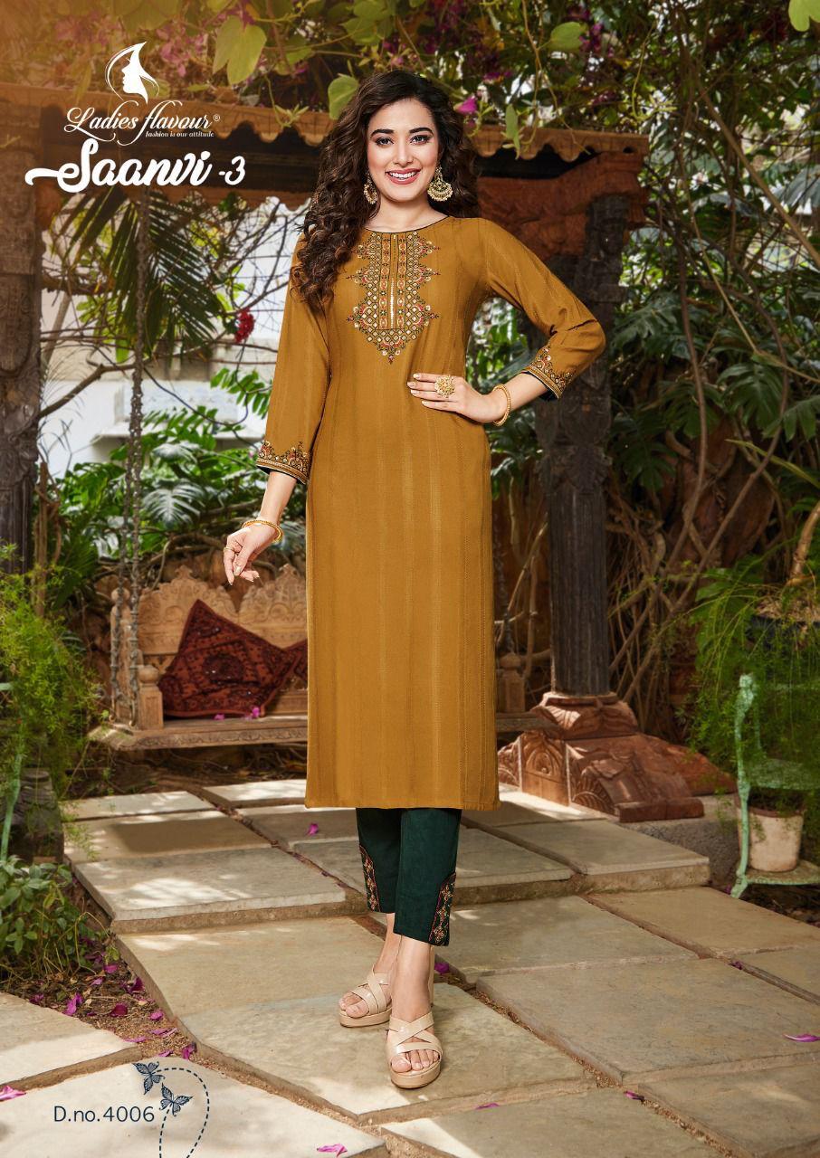 Ladies Flavour Saanvi 3 New Designer Fancy Party Wear Kurti With Bottom Collection