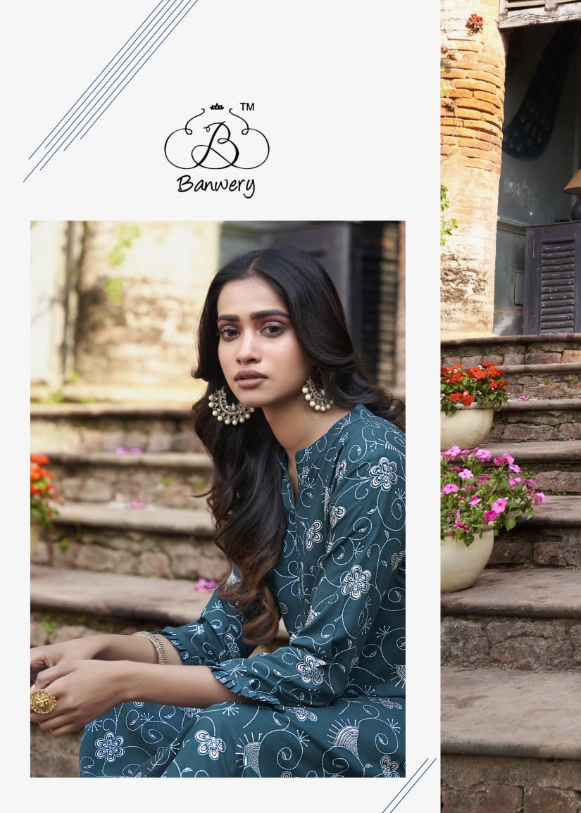 Banwery Colourbar Latest Fancy Heavy Foil Print Ethnic Wear Designer Kurtis Collection
