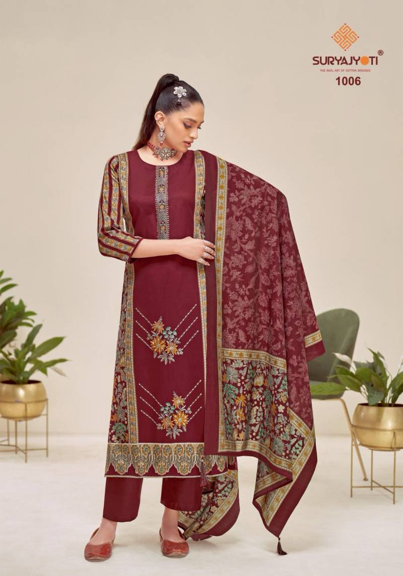 Kaamini Vol 1 By Suryajyoti Jam Satin Printed Dress Material Exporters In india