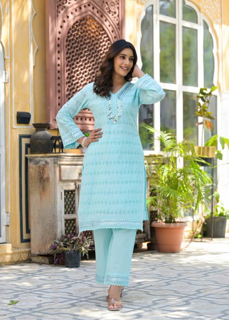 Tanyaa P 139 Cotton Mirror Worked Kurti With Bottom Clothing Suppliers In India
