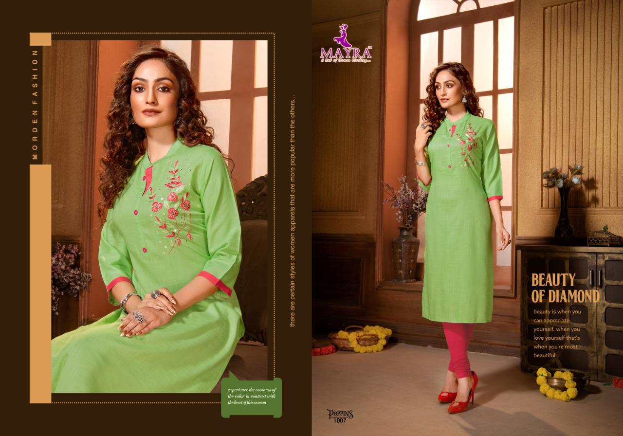 Mayra Poppins Latest Fancy Designer Ethnic Wear Rayon Heavy Kurti Collection
