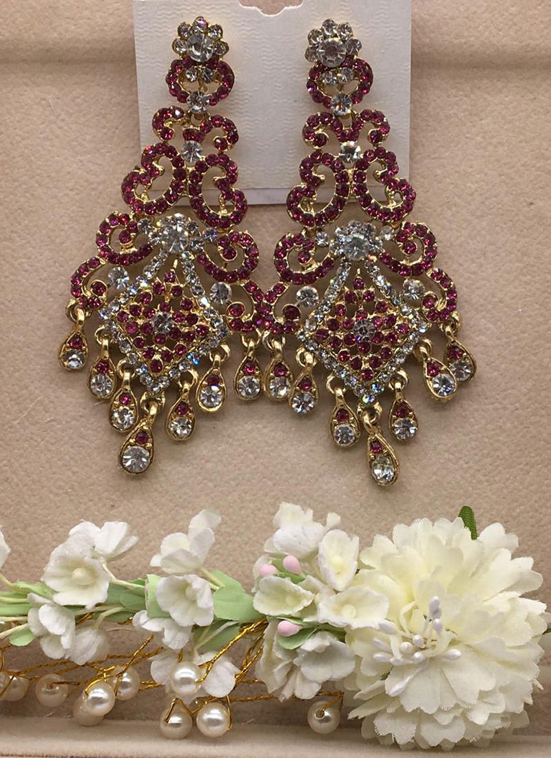Latest Designer Stylish Part Wear And Bridal Wedding Gold Plated With Diamond Earring Collection