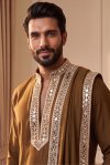 Mustard Outluk Wedding Vol 53 Heavy Lachaka Mens Kurta Pajama With Dupatta W5301