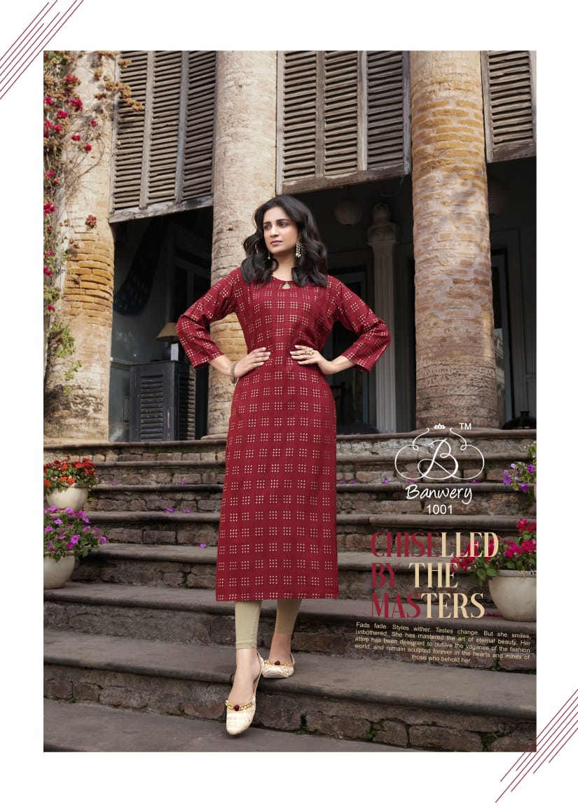 Banwery Colourbar Latest Fancy Heavy Foil Print Ethnic Wear Designer Kurtis Collection
