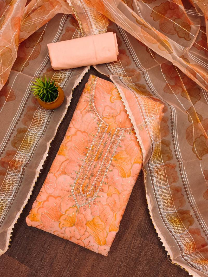 Color Set 9062 Organza Printed Fancy Dress Material Wholesale Clothing Distributors In India