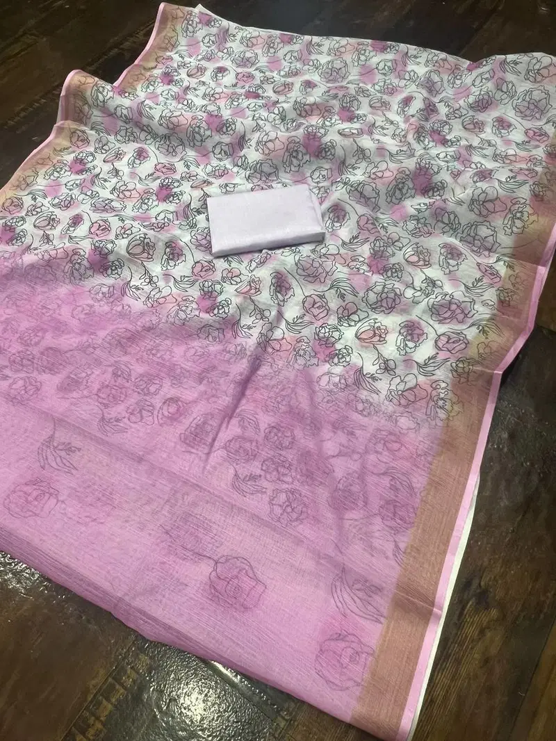 Mg281 Mangalya Digital Print Linen Saree Catalog