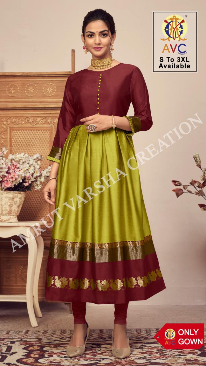 Avc Antra 1 Lichi Latest Fancy Festive Wear Silk Jacquard Designer Anarkali Kurtis Collection
