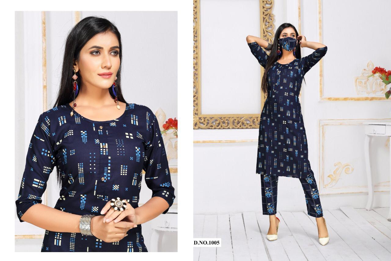 Coffee Bites 2 Casual Wear Rayon Printed Kurti  With Bottom With Mask Collection