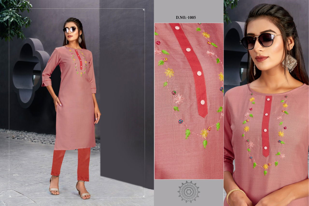 Kd Kinjal Latest Designer Work Casual Wear Cotton Slub Kurtis With Pant Collection 
