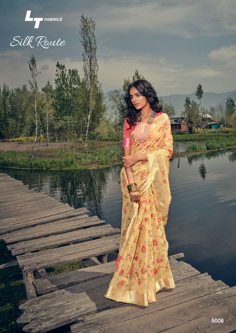 Lt Silk Route Latest Fancy Designer Linen Printed Casual Wear Saree Collection
