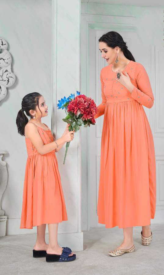 Zuri Mom And Daughter Kurti Ethnic Wear Heavy Blumming Georgette Embroidery Exclusive look with Gota patti Lace Designer Kurtis Collection
