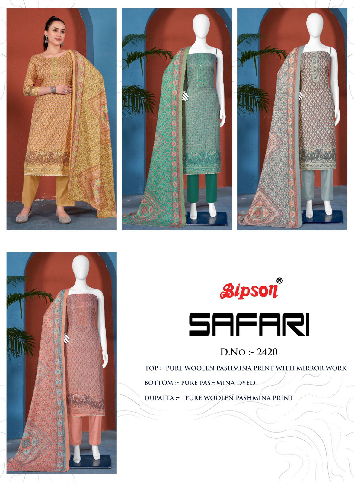 Bipson Decent Safari 2420 Woolen Pashmina Dress Material
