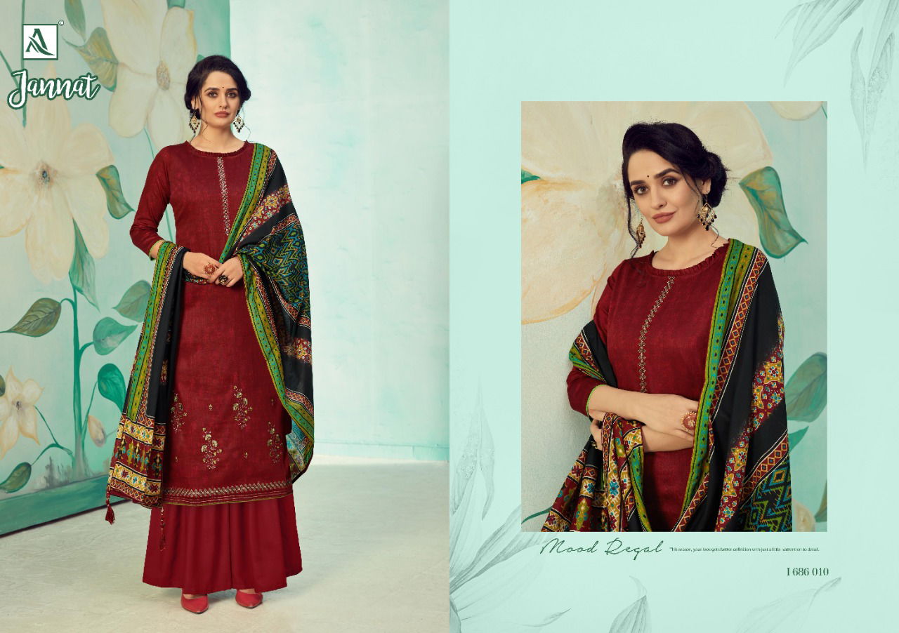 Alok Jannat Latest Fancy Pure Jam Cotton Printed Fancy Embroidery And Swarovski Work Designer Dress Material Collection
