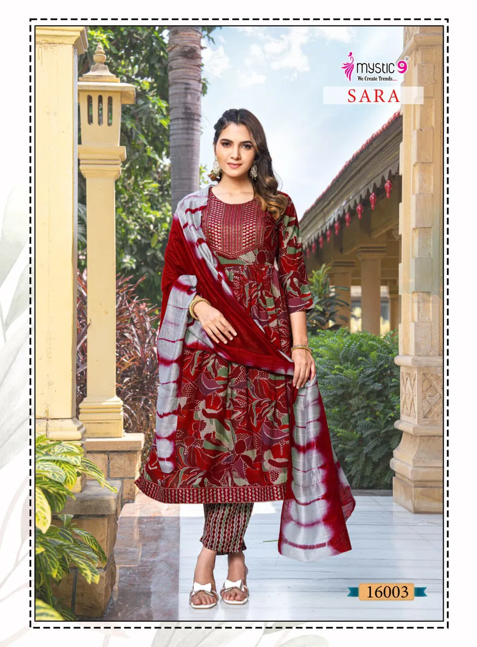 Sara Vol 16 By Mystic 9 Rayon Kurti With Bottom Dupatta Suppliers In India 