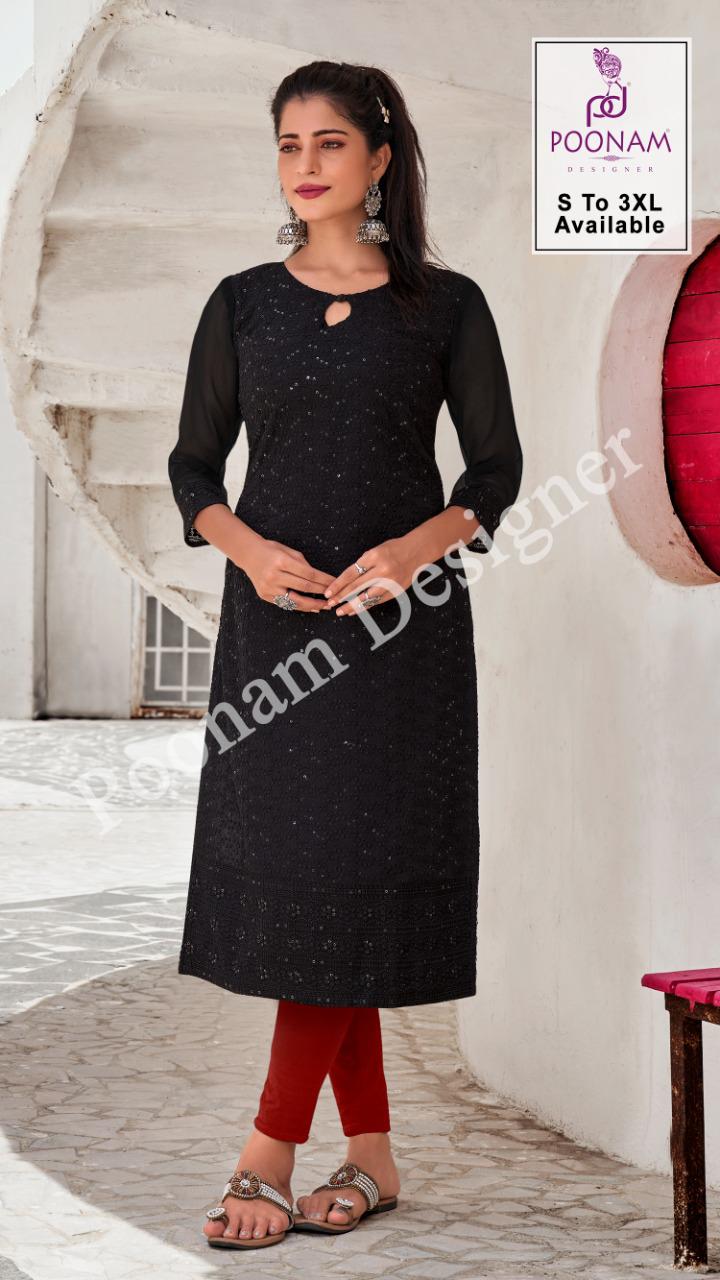 Poonam Chikankari Ethnic Wear Georgette Chikan work With sequence work Kurtis Collection
