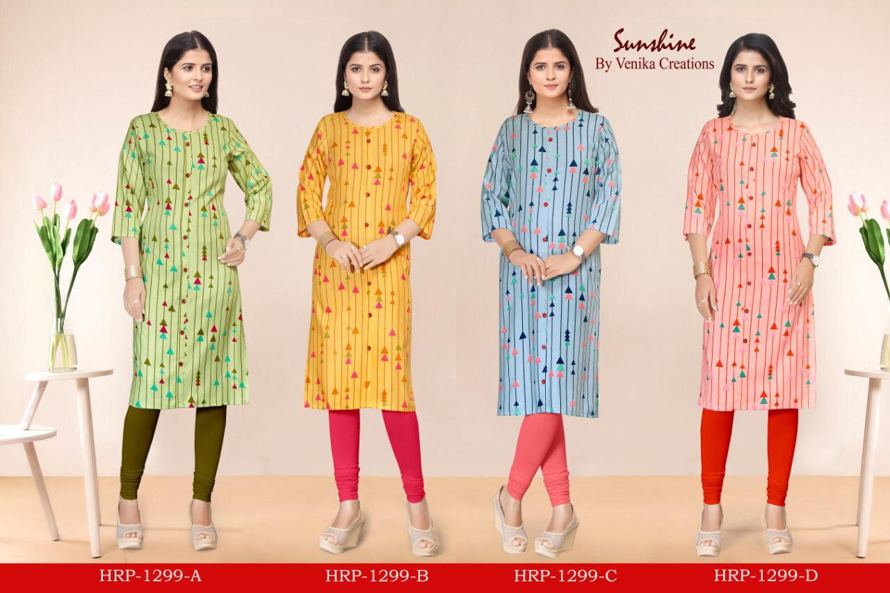 VENIKA SUNSHINE ALL HIT DESIGNS Fancy regular Wear Florican Print Premium Rayon Kurtis Collection 