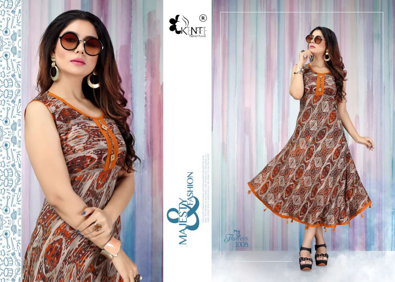 Kinti-Flowers Fancy Designer Regular Wear Heavy Rayon Printed Kurti collection