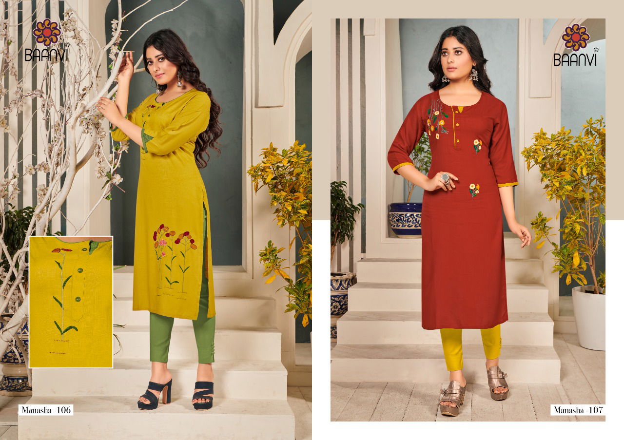 Baanvi Manasha 1 Fancy Ethnic Wear Rayon Embroidery Designer Kurti Collection