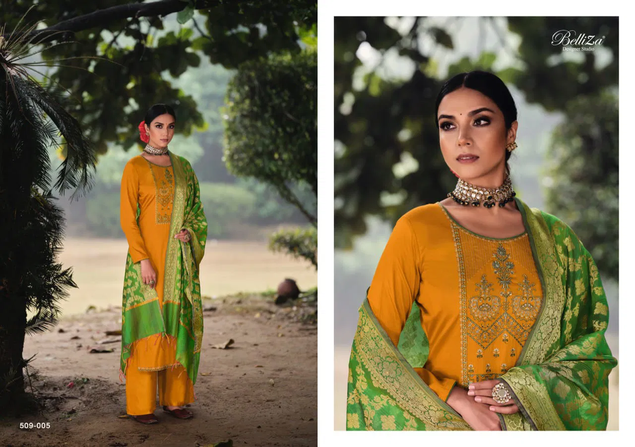 Belliza Shubharambh 2 Fancy Wedding Wear Pure Original Heavy Jam Cotton with Exclusive Heavy Embroidery Top With Banarasi Dupatta Dress Material Collection