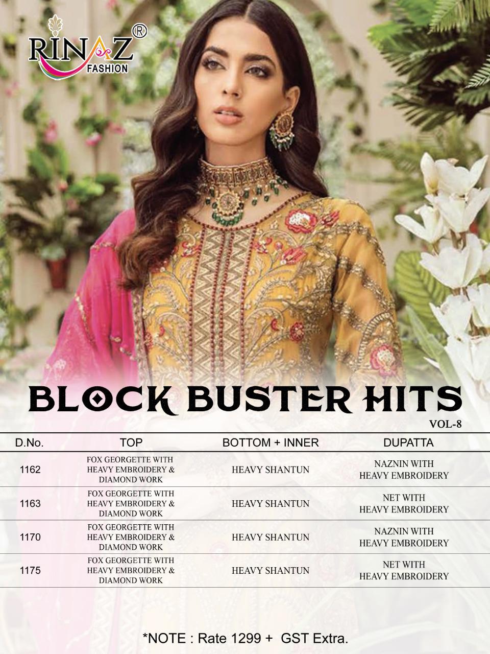 Rinaz Block Buster Hits 8 Latest Heavy Wedding Wear Heavy Georgette With Full Embroidery And Diamond Work Pakistani Salwar Suits Collection
