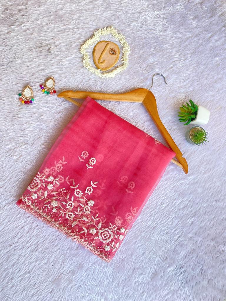 MC 110 Organza Printed Embroidery Work Sarees Catalog