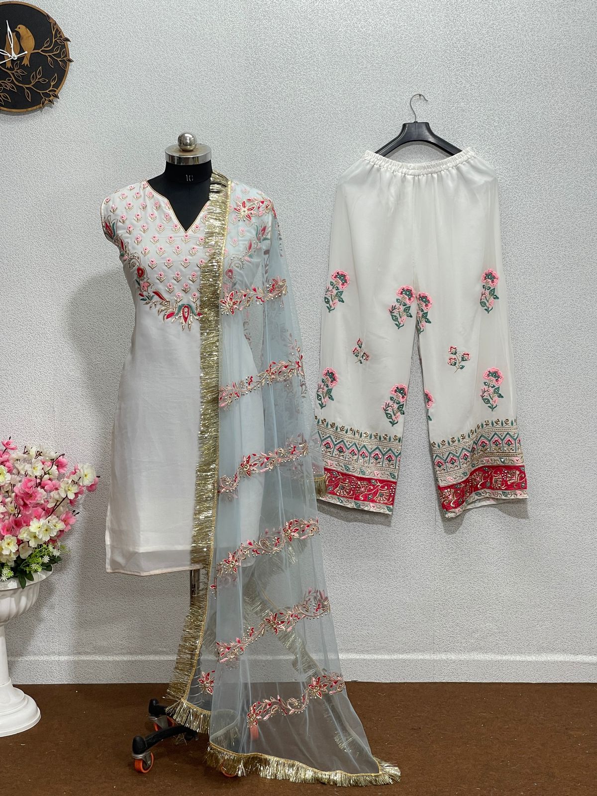 Designer Heavy Faux Georgette Diamond Handwork Plazzo Suit Catalog

