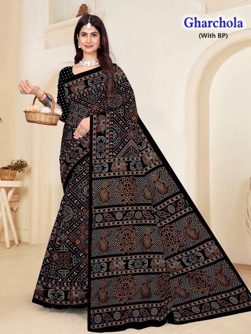 Gharcholo 1 Fancy Cotton Printed Saree Wholesale Market In Surat