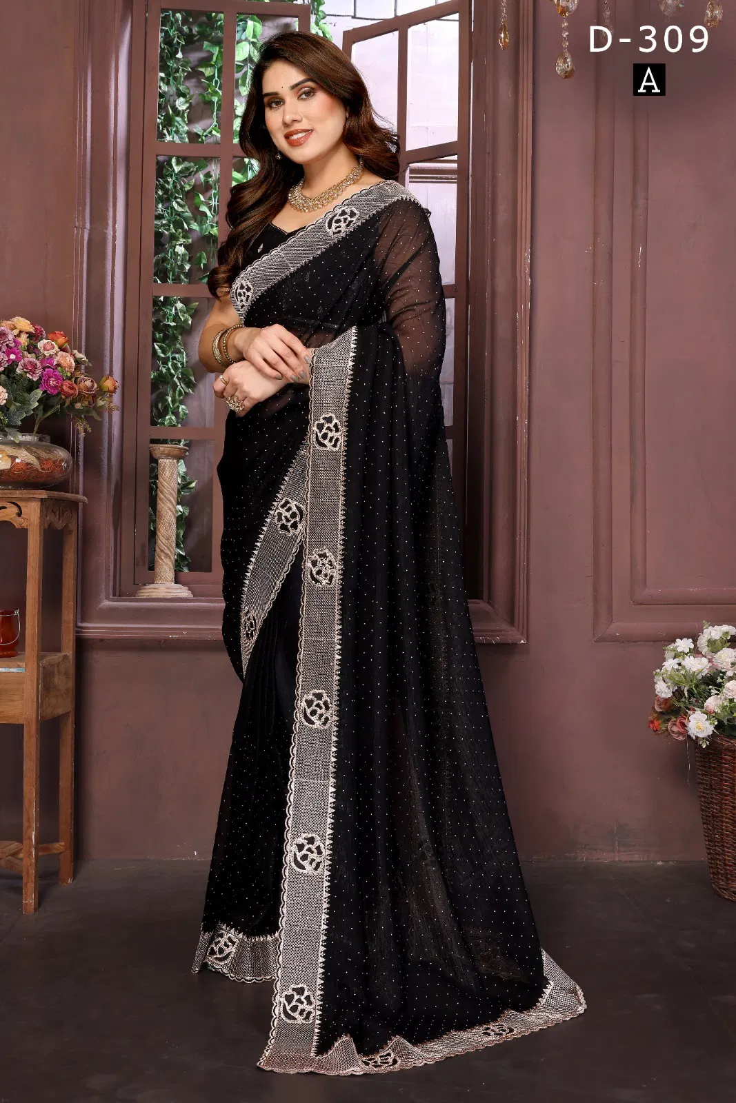 Df 309 A TO E Fendi Crunchy Designer Party Wear Saree Exporters In India
