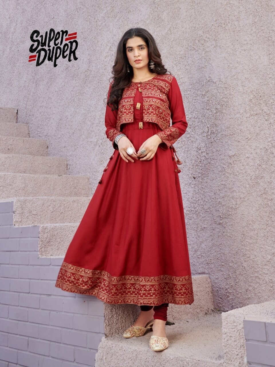 Super Duper Hit Latest Fancy Designer Ethnic Wear Long Heavy Rayon Kurtis Collection
