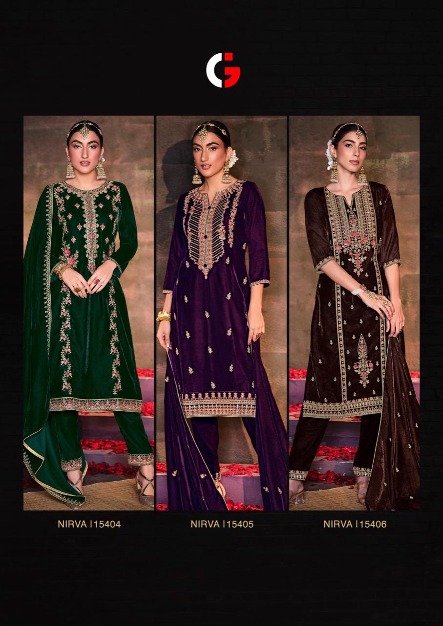 Nirva By Gull Jee Embroidery Velvet Designer Salwar Suits Catalog 