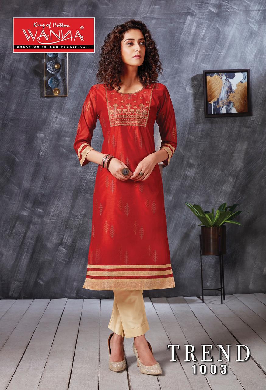 Wanna Trend Designer Latest Fancy Ethnic Wear Kurti With Jam Stain Pant Bottom Collection
