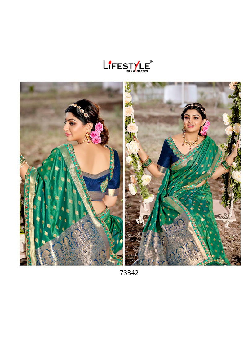 LIFESTYLE SHUBH MILAN Fancy Latest Designer Festive Wear Silk Embroidery Lace With Diamond Work Saree Collection