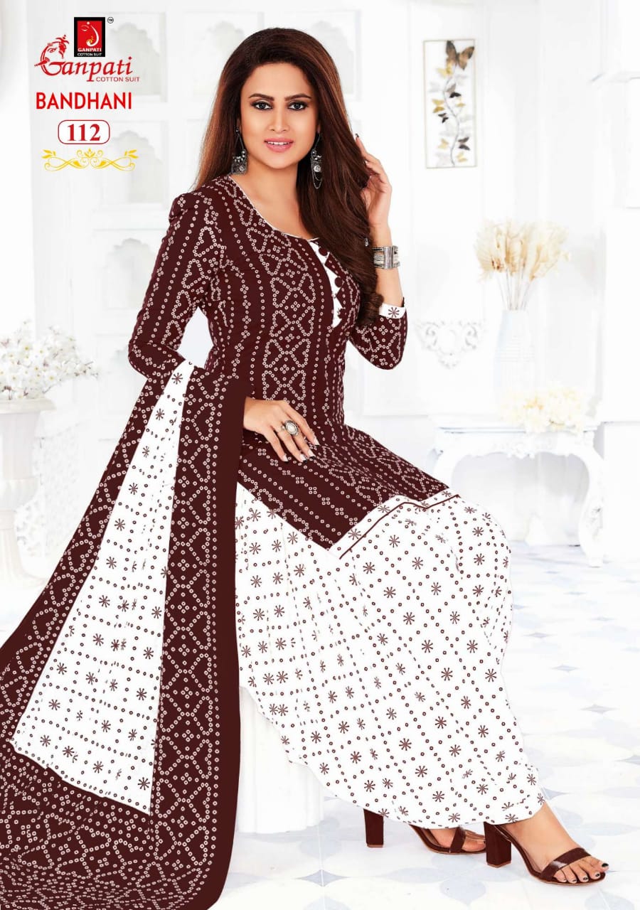 Ganpati Bandhani 1 Printed Cotton Regular Wear Designer Dress Material Collection
