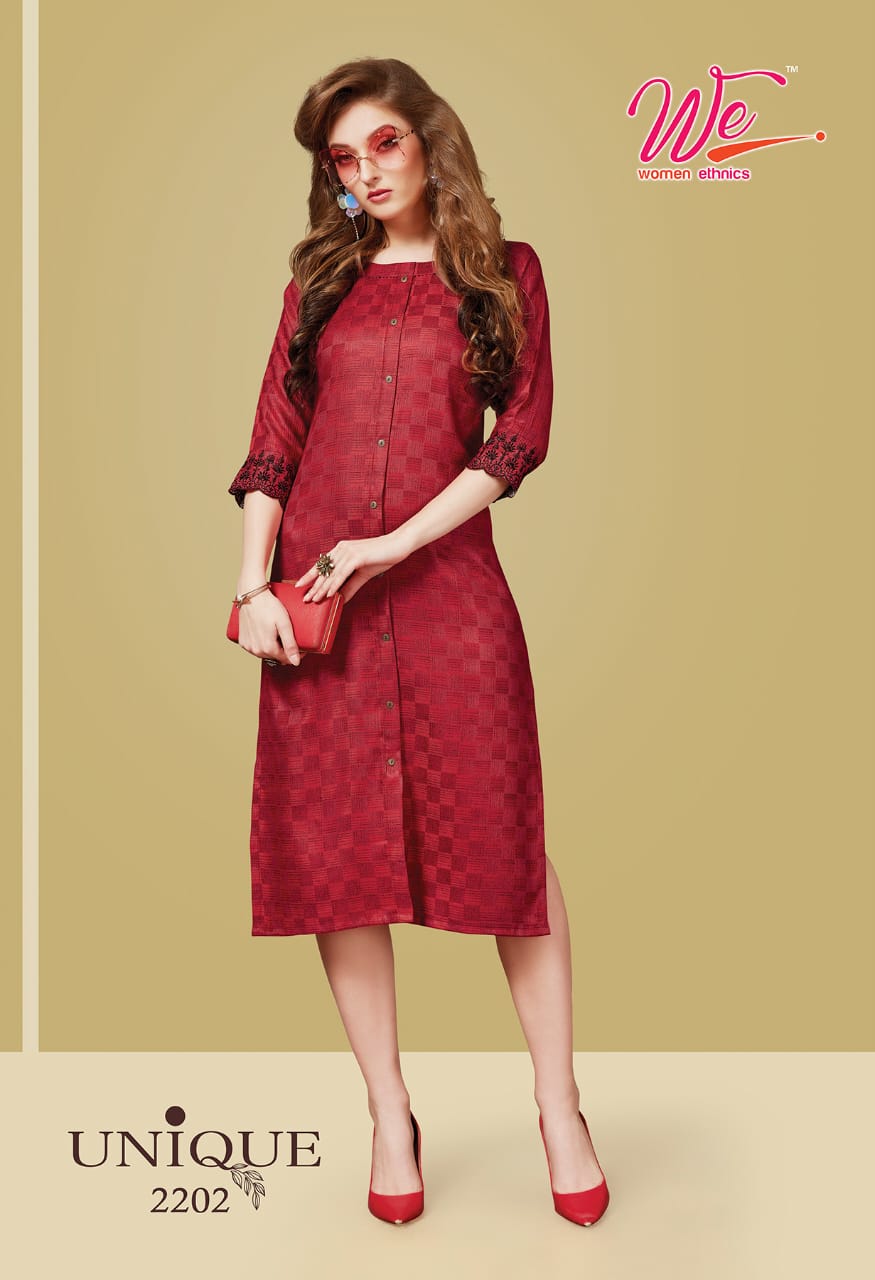 We Unique Latest Designer Casual Wear Exclusive Pure Rayon Fancy Kurti Collection
